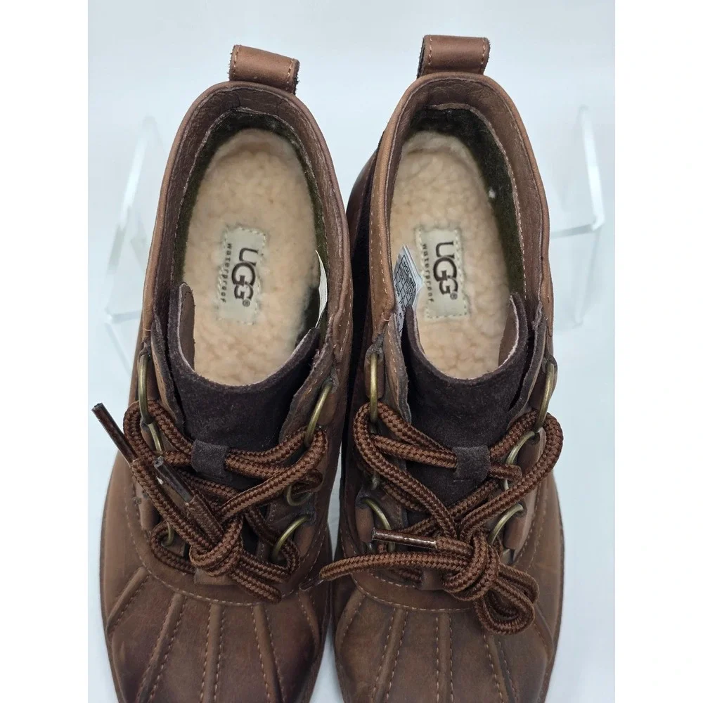 UGG Cecile Waterproof Duck Boots Stout Brown Leather Lace Up 1095156 Womens Sz 7